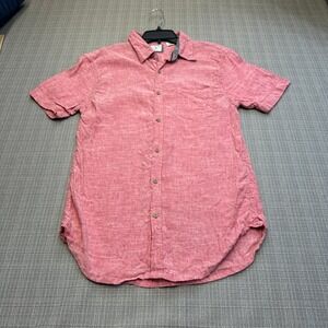 Linen Blend Shirt Mens Large Pink Short Sleeve Button Down‎ Beach Summer